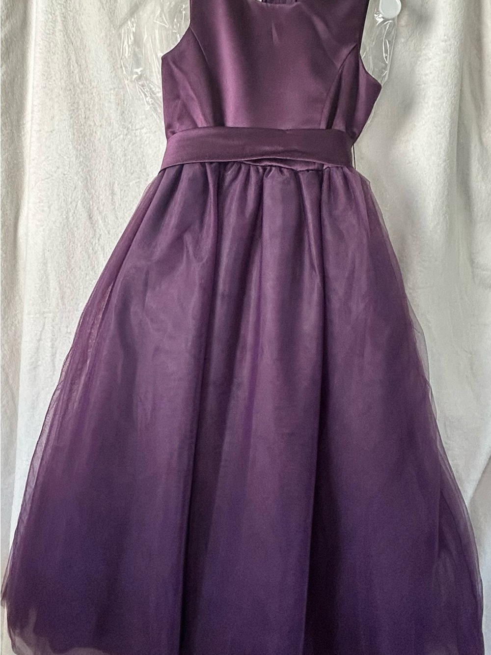 David's Bridal Girls Plum Satin & Tulle Formal Dress, Flower Girl Dress